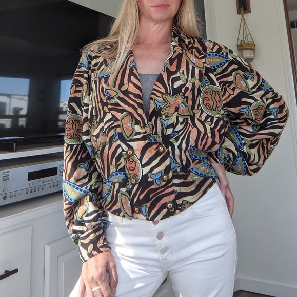 Vintage silk cropped double breasted blazer/jacket - Picture 4 of 11